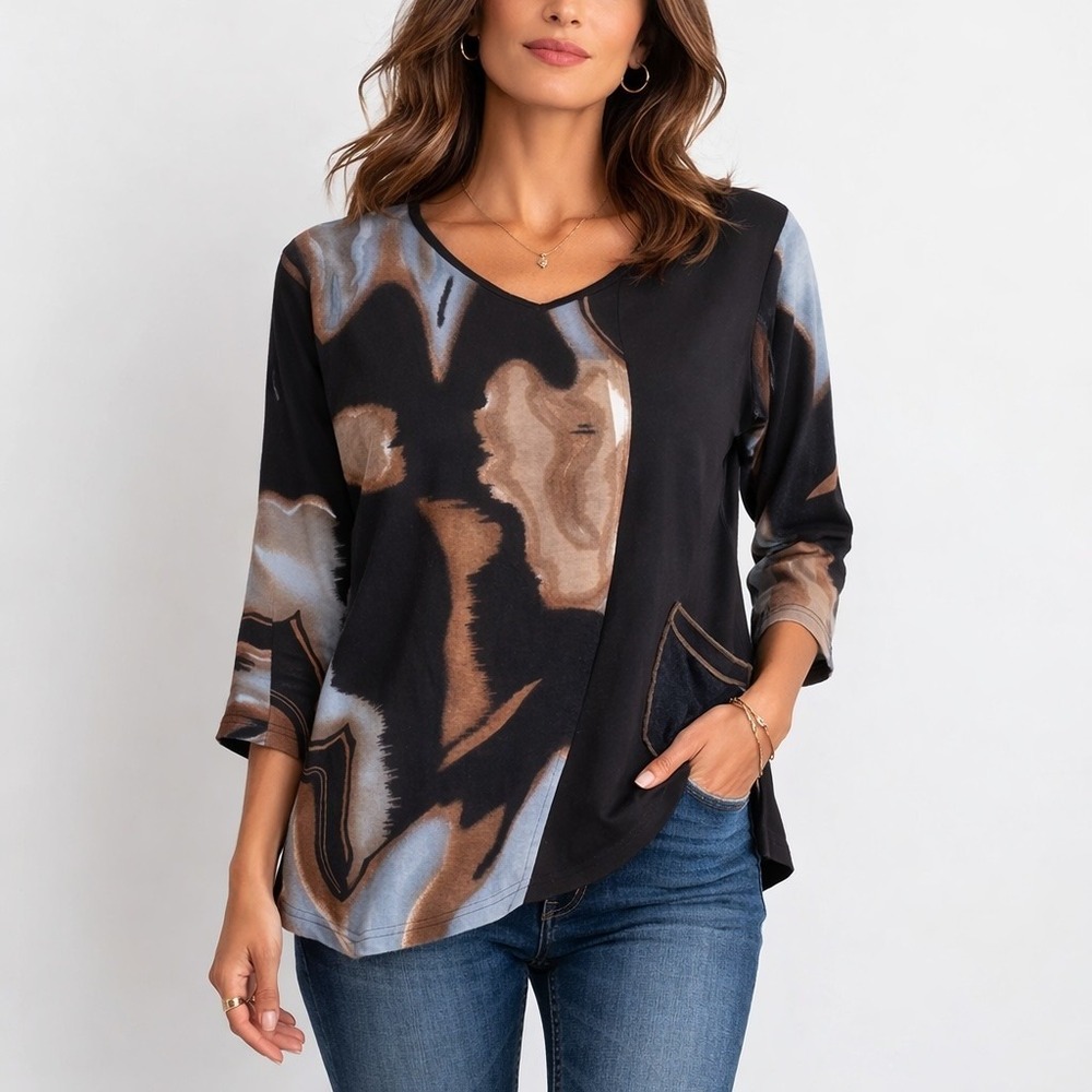 Parsley & Sage Pullover Tunic Top Womens XL Black Abstract Artwear Boho Pullover